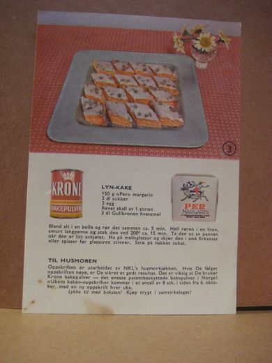 LYN KAKE, REKLAMESAK for KRONE KAFFE og PER MARGARIN, 60 tallet.