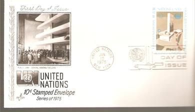 1975 FDC UNITED NATIONS GENERAL ASSEMBLY BUILDING 10 januar