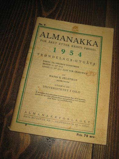 1954, ALMANAKK FOR ÅRET ETTER KRIST FØDSEL.