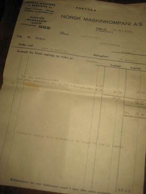 Faktura fra NORSK MASKINKOMPANI OSLO til Leif Fjelde Skofabrik 20 mai 1949