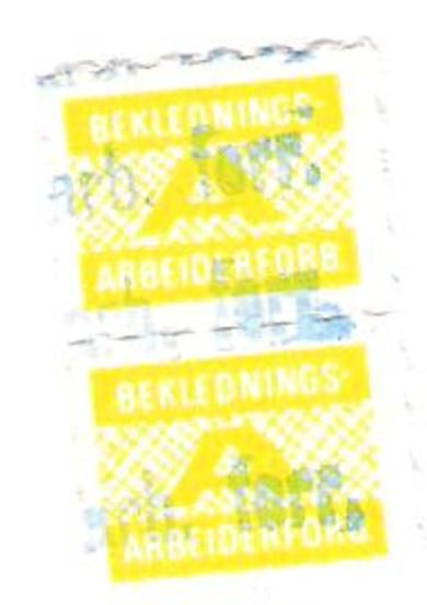 Gult fagforeningsmerke fra Beklednings Arbeider Forbundet dobbelt merke