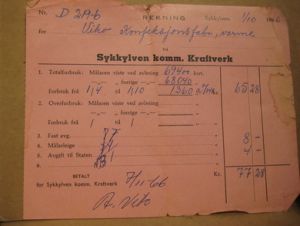 Rekning fra Sykkylven komm. Kraftverk på straum, 1966.