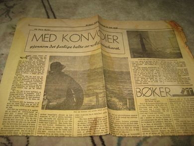 1945, side fra Bergens Tidende. MED KONVOIER gjennom det farlige belte av Atlanterhavet.