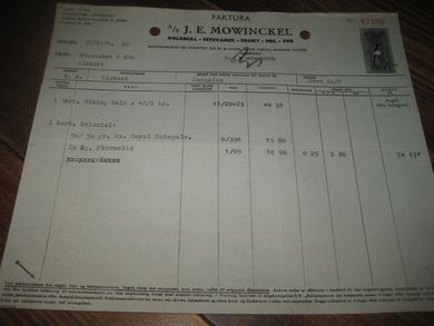 J E MOWINCKEL KOLONIAL - FETEVARER - FRUKT - MEL - FOR Bergen 22 2 1954 47290