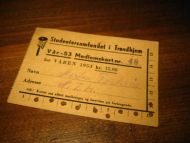 Medlemskort Studentersamfunnet Trondhjem Medlemskort nr 48 1953