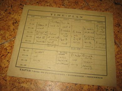 Timeplan fra 40 tallet