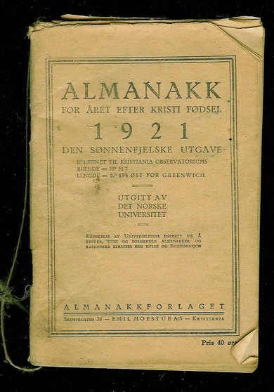 Almanakk for Aaret efter Kristi Fødsel, 1921 , Den Søndenfjeldske udgave