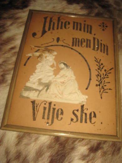 Pent gammelt bilde med religiøs tekst og motiv 30 tallet Ca 30*45 cm stort