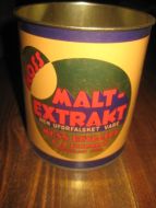 Boks uten lokk MALT EXTRAKT ca 10 cm i diameter 12 cm høg 70 tallet