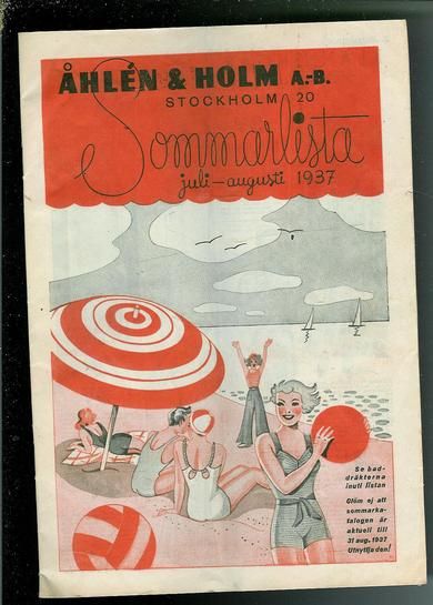 ÅHLEN & HOLM. Sommarlista 1937.                 32 sider.