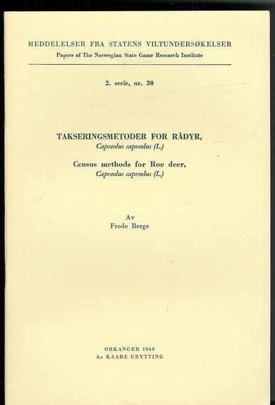 1969, 2. serie,nr 030, TAKSERINGSMETODER FOR RÅDYR.