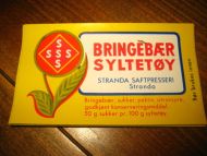 Etikett BRINGEBÆR SYLTETØY fra Stranda Saftpresseri 60-70 tallet Lag ditt eget syltetøy og bruk en dekorati etikett