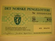 1985 trekning 833 DET NORSKE PENGELOTTERI Nr 0846924