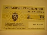 1985 trekning 818 DET NORSKE PENGELOTTERI Nr 0073894