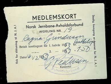 Norsk Jernbane Avholdsforbund. 1953.
