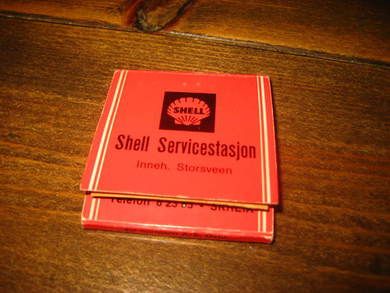Brukte reklamefyrstikker fra SHELL SERVICESTASJON Tlf 82385 SKREIA 60-70 tallet