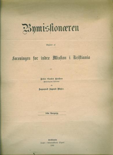 1902 Bymissionæren Oversikt over artikler etc for året 1902