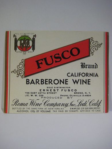 FUSCO BARBERONE WINE. NEW YORK.