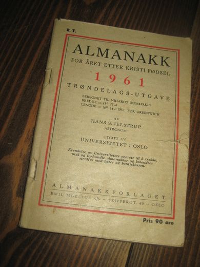 1961, ALMANAKK FOR ÅRET ETTER KRIST FØDSEL.