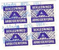 Meget pent fagforeningsmerke fra BEKLEDNINGS ARBEIDER FORBUNDET Firblokk stempla