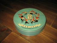 Pen juleboks fra Olav Ellingsen Oslo Bergen 40 - 50 tallet 21 cm i diameter 6 cm høg