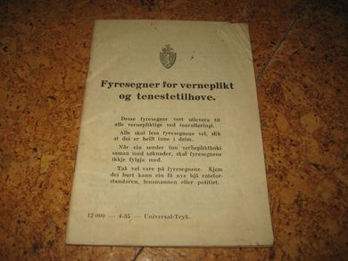 Fyresegner for verneplikt og tenestetilhøve. 1935.