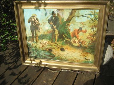 Gammelt jaktbilde uten glass men med ramme tidleg 1900