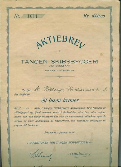 TANGEN SKIBSBYGGERI 1919.