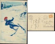 På ski med rød topplue 1914