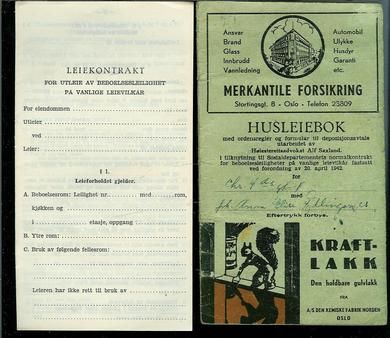 HUSLEIEBOK MED REKLAME for KRAFTLAKK. Fra Den Kjemiske Fabrikk Norden, OSLO. 1946.