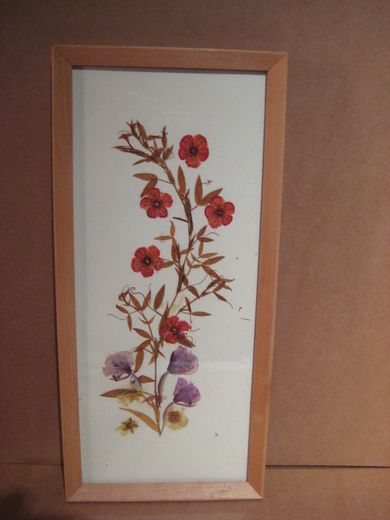 Blomsterbilde i glass og ramme 70 tallet