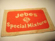 Forsida på eldre fyrstikkeske JEBES SPECIAL MIXTURE 60 tallet