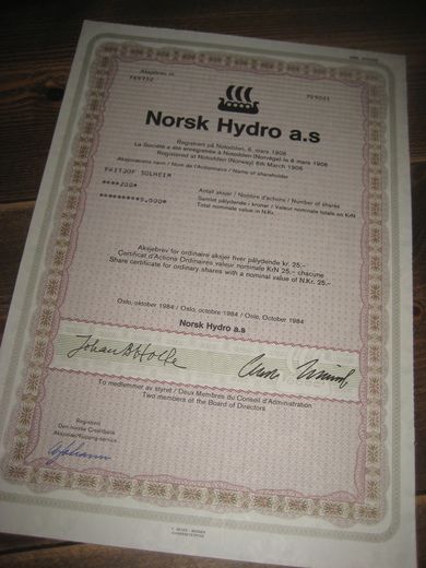 Norsk Hydro a.s. Nr 769752, 1984.