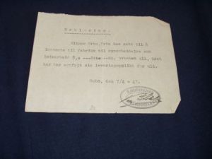 Erklæring om rett til opparbeidelse av uvaska ull, 1943