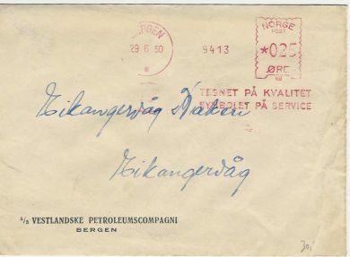 Brev fra Vestlanske Petroliumscompagnie Bergen