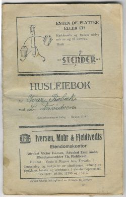 Husleiebok fra Bergen med reklame