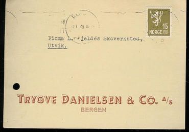 Kort fra Trygve Danielsen & Co, Bergen 1949