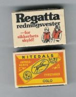 Fyrstikkeske med Regatta redningsvest reklame
