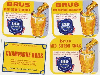 Etiketter fra Emdal Mineralvannsfabrikk