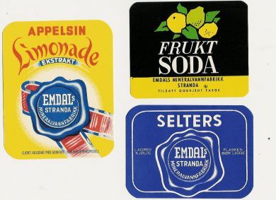 Etiketter fra Emdal Mineralvannsfabrikk