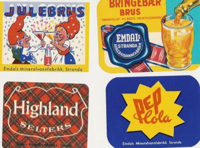 Etiketter fra Emdal Brusfabrikk