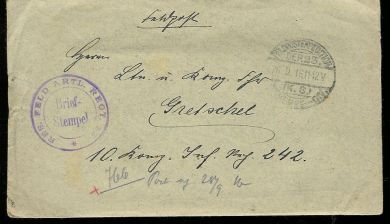 Feltpostbrev fra 1916